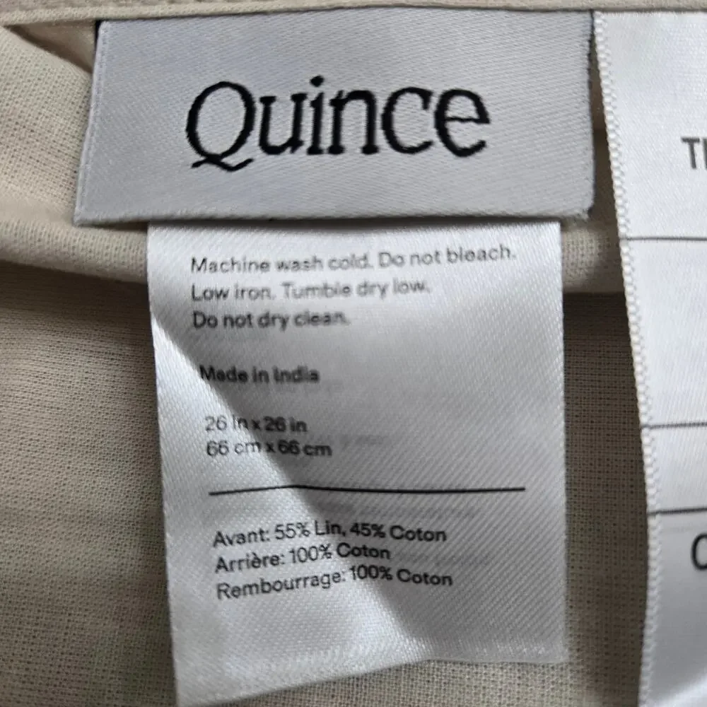 New Quince European Linen Cotton Stitch Quilted Euro Sham 24 x 24 Natural